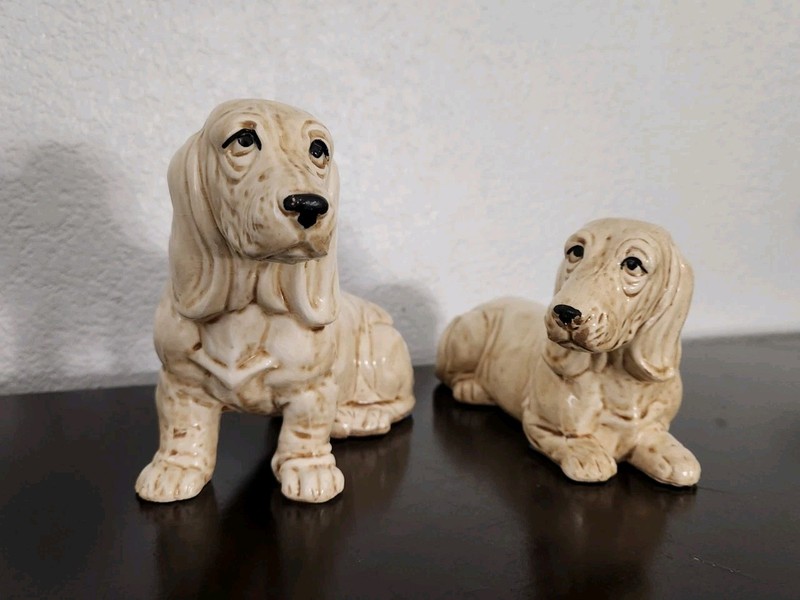 Vintage Basset Hound Ceramic Glazed Figures Japan 8"