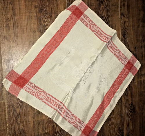 Partia 6 serwetki Serwetki Vtg 1940s Damasceński Krem Spalony Pomarańczowy Kwiatowy 14 w kwadracie EXC - Zdjęcie 3 z 3