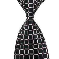 NEW Classic plaid black white dark red JACQUARD WOVEN Silk Men's Tie Necktie