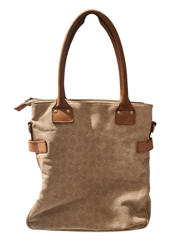 L.L. BEAN Vintage Canvas Tote Shoulder Bag Leather Straps Beige 100% Cotton - Image 3 of 4