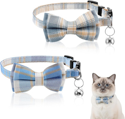 2 Pcs Cat Collar with Bells, Adjustable Breakaway Bow Tie for Shorthair Cat, Chi