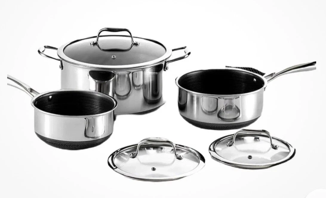 HexClad Hybrid Nonstick 6-Piece Pot Set: 8, 3 & 2 Qt Pots with Lids | NEW
Opens in a new window or t