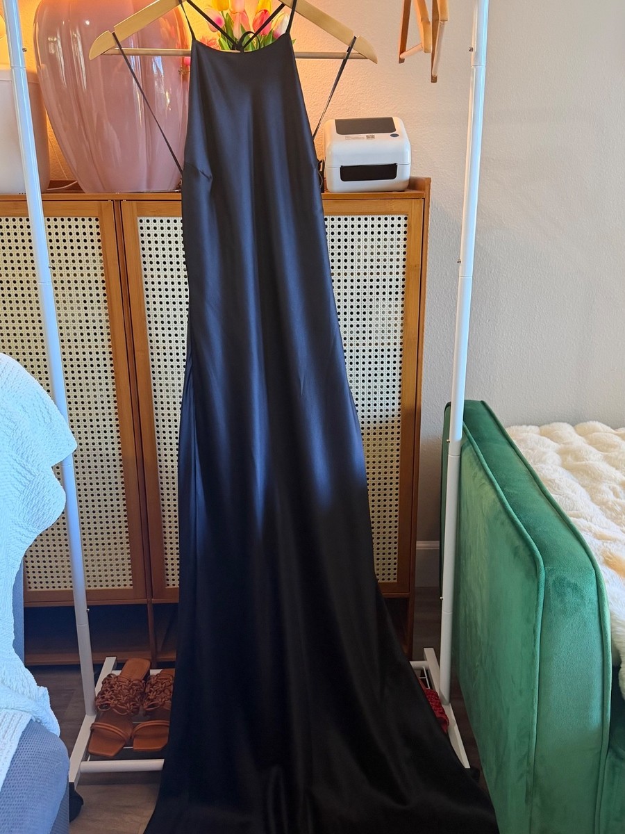 black fitted silk dress Strapless Long Satin Prom Dress with Pleated Bodice Black / 10 main image 1