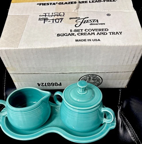 Fiestaware Turquoise Sugar & Cream Set Complete with Tray Set HLC USA