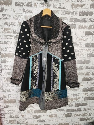 Anthropologie Dor Dor Tapestry Coat Size Medium Black Mixed Media Patchwork