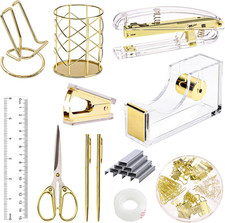 Gold Office Supplies Set Desk Accessories, Acrylic Stapler Set Staple Remover