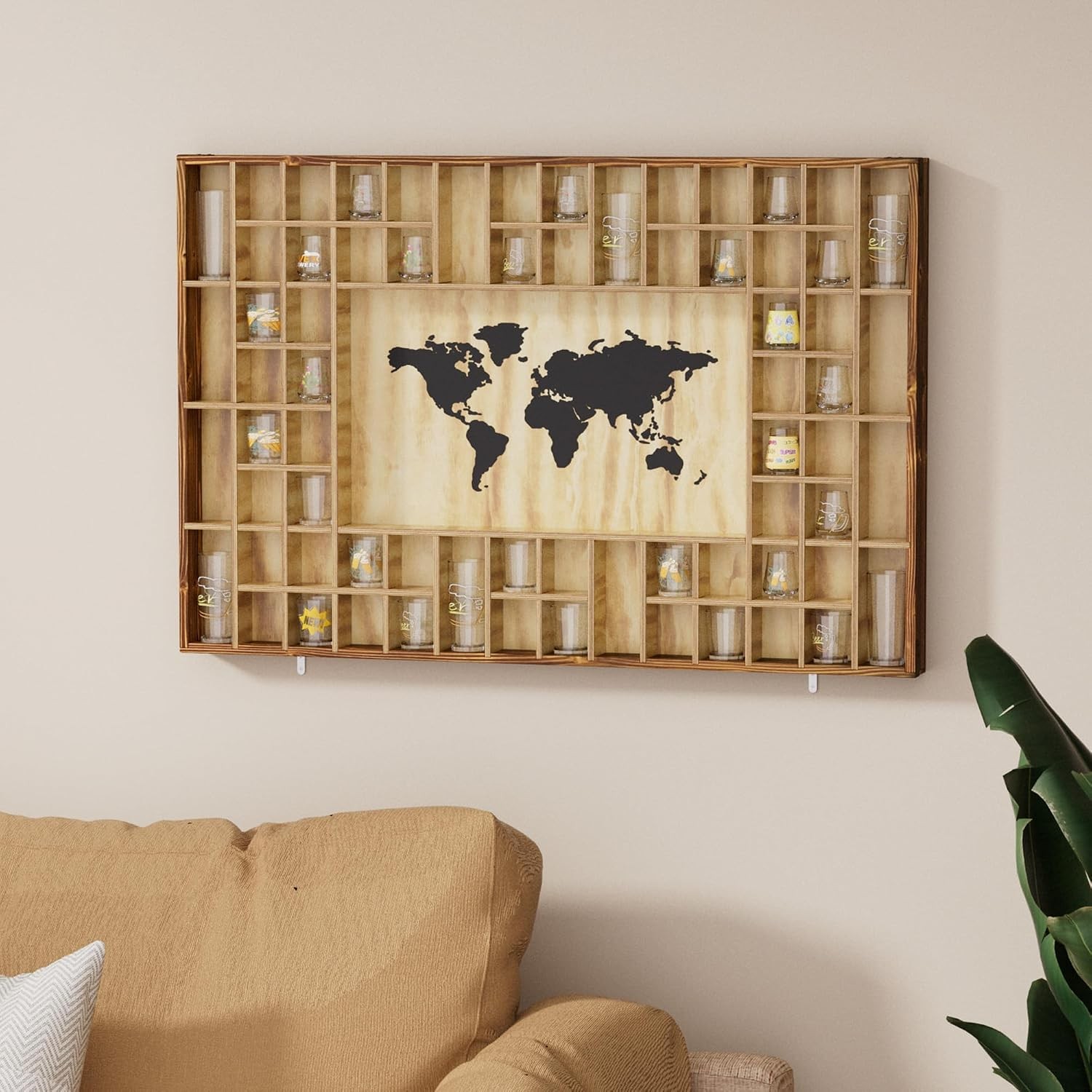 Large World Map Shot Glass Display Case 68 Slots Map Holder 37 x 24.4 ...