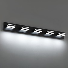 Modern LED Bathroom Vanity Light - 30W Dimmable Matte Black 5-Light Fixture, ...