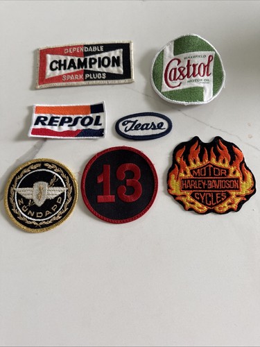 Vintage Lot 7 Patches Harley Davidson, #13 Car - Champion Castrol Repsol Zundapp