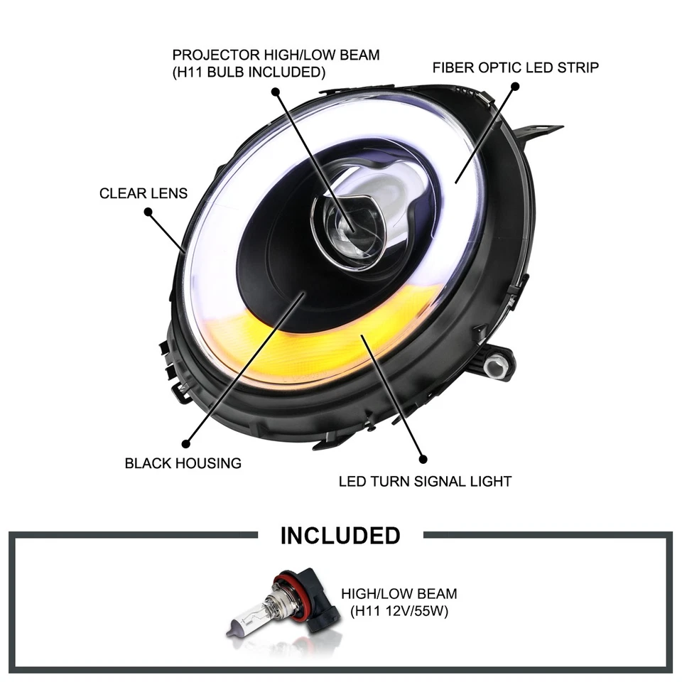 Fits 2007-2013 Mini Cooper S Black LED Bar Halo Projector Headlights Lamps 07-13 Foto 3 de 4