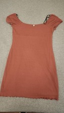 Forever 21 Babydoll Dress Wmn XL Rust Ribbed Knit Puff Sleeve Mini Bodycon Party
