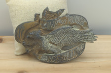 Bergamot Brass Live To Ride Ride To Live Eagle Belt Buckle Biker Distressed Vtg
