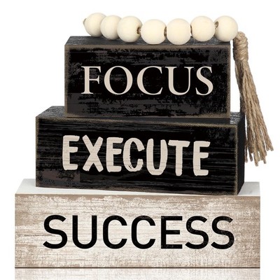 4 Pcs Motivational Desk Decor Wood Block Signs Focus Execute Success
