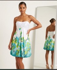 Jump Made In USA White Blue Green Floral Strapless Cocktail Party Dress Size 1-2