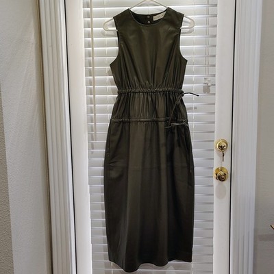 Proenza Schouler White Label Dress Women 4 Green Faux Leather Midi Edgy BossBabe
