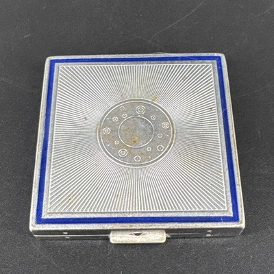 Vintage Bourjois Silver Tone Art Deco Compact Evening in Paris Vanity 