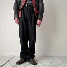 Men's Vintage 1940s British Morning Fishtail Striped Suspender Suit Trousers