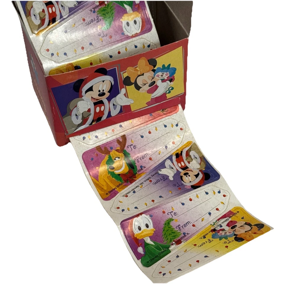 Rollo de etiquetas de regalo navideño de colección de Disney 100 quilates Mickey Minnie Donald Pluto Navidad Nuevo de Lote Antiguo Foto 2 de 4