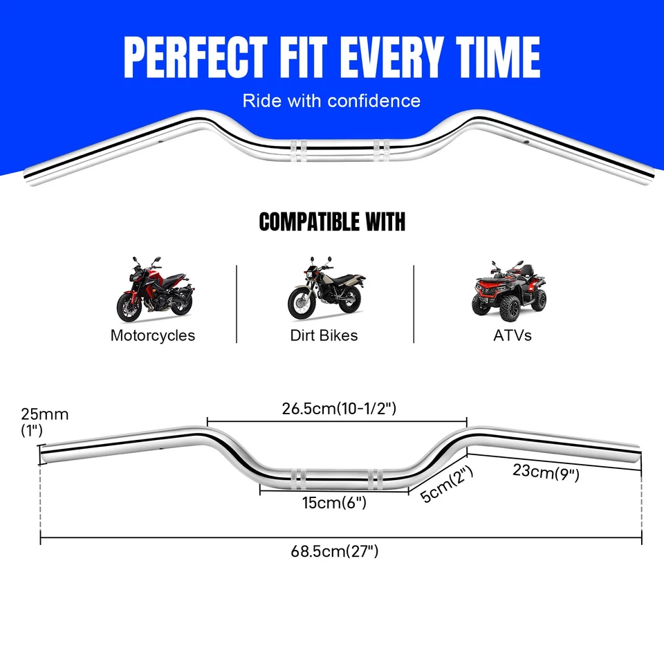 For Honda VTX 1800 N VTX1800C VTX1300C Drag Bars Handlebars 1" 25mm Chrome - Image 3 of 4