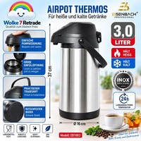 Thermoskanne Airpot Thermos 3L Edelstahl Pumpkanne Isolierkanne Heiß & Kalt