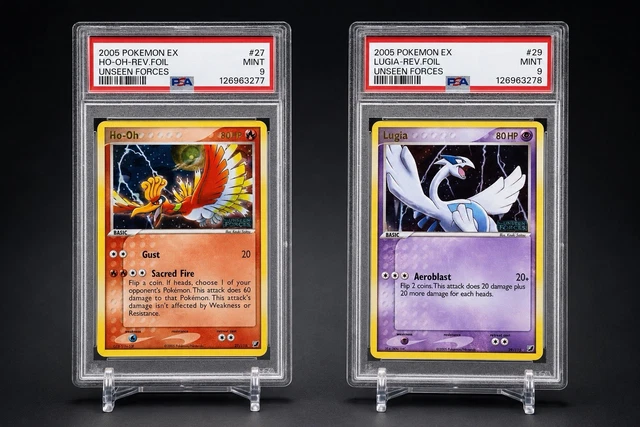 SEQUENTIAL PSA 9s Pokémon Lugia 29 & Ho-Oh 27 Unseen Forces Reverse Stamped