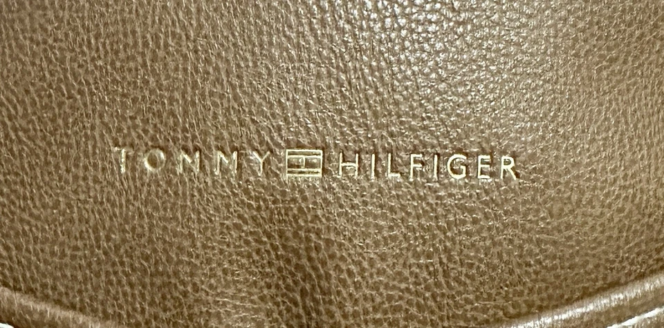 Tommy Hilfiger Brown Faux Leather Backpack Purse Gold Logo Adjustable Straps EUC - Image 2 of 4