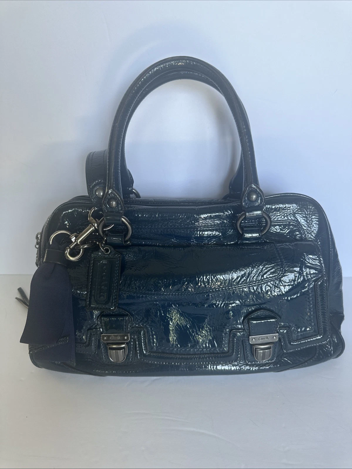 Borsa a mano Coach "Poppy" originale vintage in pelle marina 17888 con tracolla