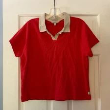 NEW Toad&Co Women’s Yerba Short Sleeve Rugby Shirt Red Polo Organic Cotton XS