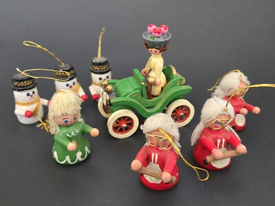 Kurt Adler Vintage Wooden Christmas Ornaments Snowmen Mrs. Claus Victorian Woman