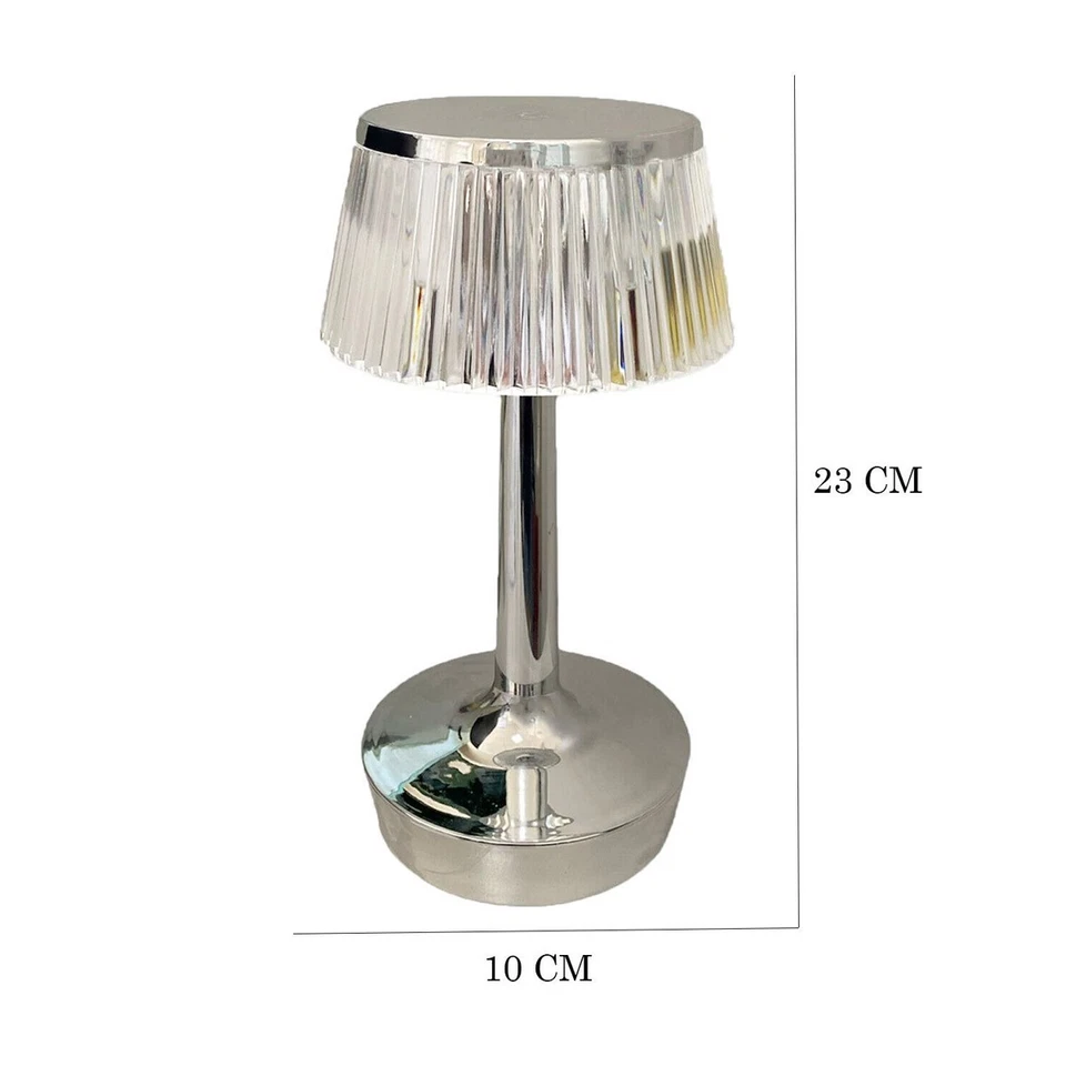 LAMPADA DA TAVOLO LED RICARICABILE TOUCH INTERNO EFFETTO CRISTALLO ARGENTO - Immagine 4 di 4