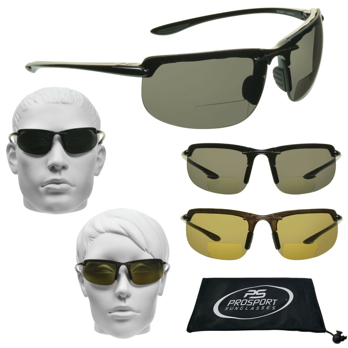 Bifocal Safety Sunglass Reader Z87 Men Women Rimless Wrap-Around