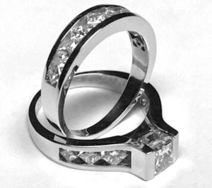 1.50ct Princess Diamond Wedding Engagement Ring Bridal Set 14K White Gold Pd452D