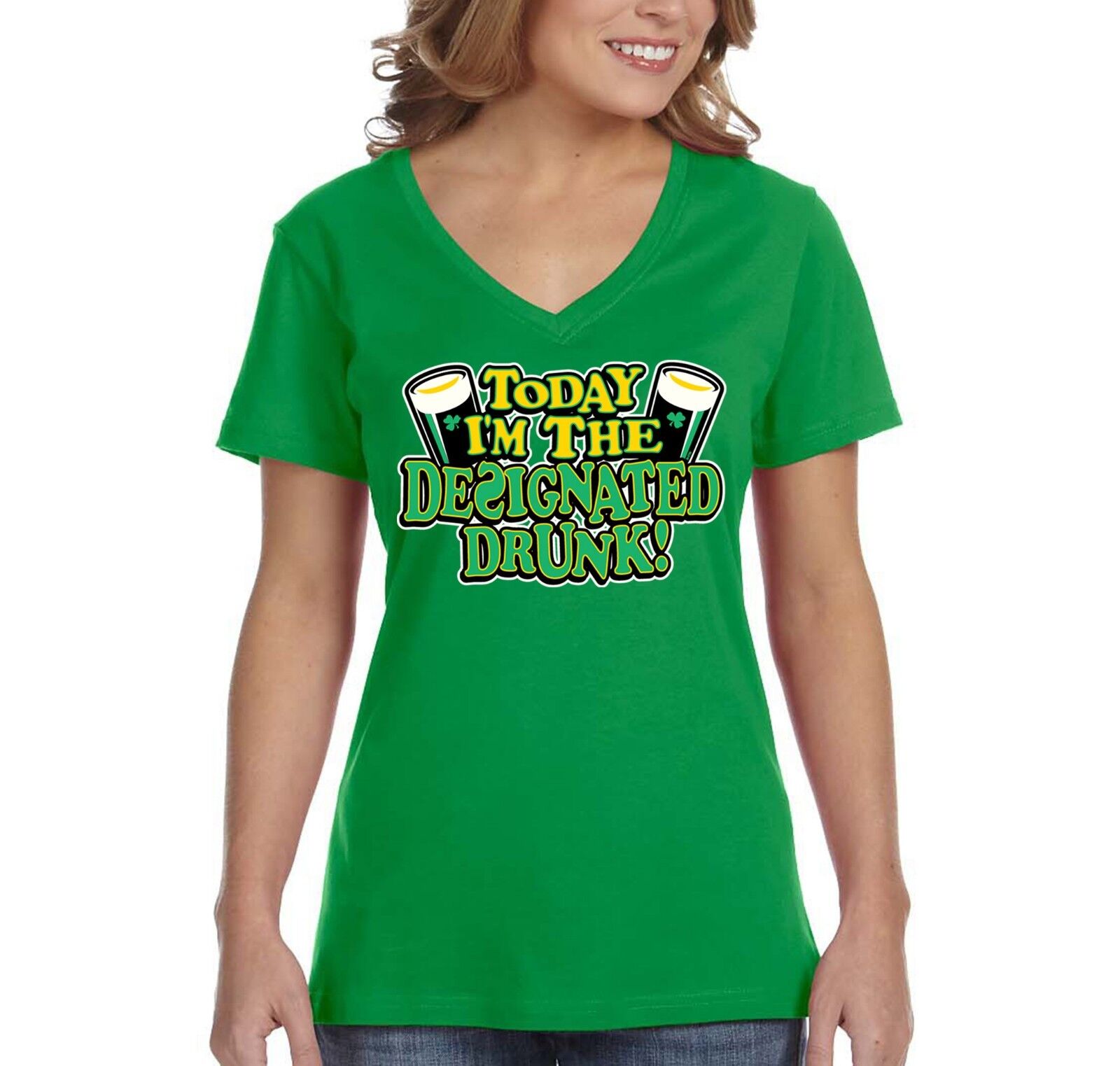 Women Designated Drunk Irish Funny Whiskey Beer St. Patrick's Day V-Neck  T-Shirt | eBay