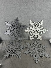 Set Of 4 Silver And White Glitter Snowflake Winter Christmas Decor 14  