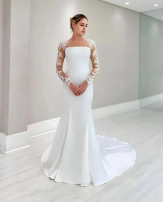 vintage satin wedding dresses Vintage Ivory Ball Gown V-Neck Strapless Off-The-Shoulder Lace Long Sl