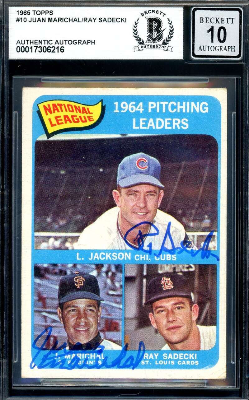 Juan Marichal Ray Sadecki Gem Mint 10 Beckett BAS Signed 1965 Topps 1964 Leaders