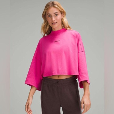 NWT Lululemon Heavyweight Cotton Cropped 3/4 Sleeve Shirt Sonic Pink Women s XS