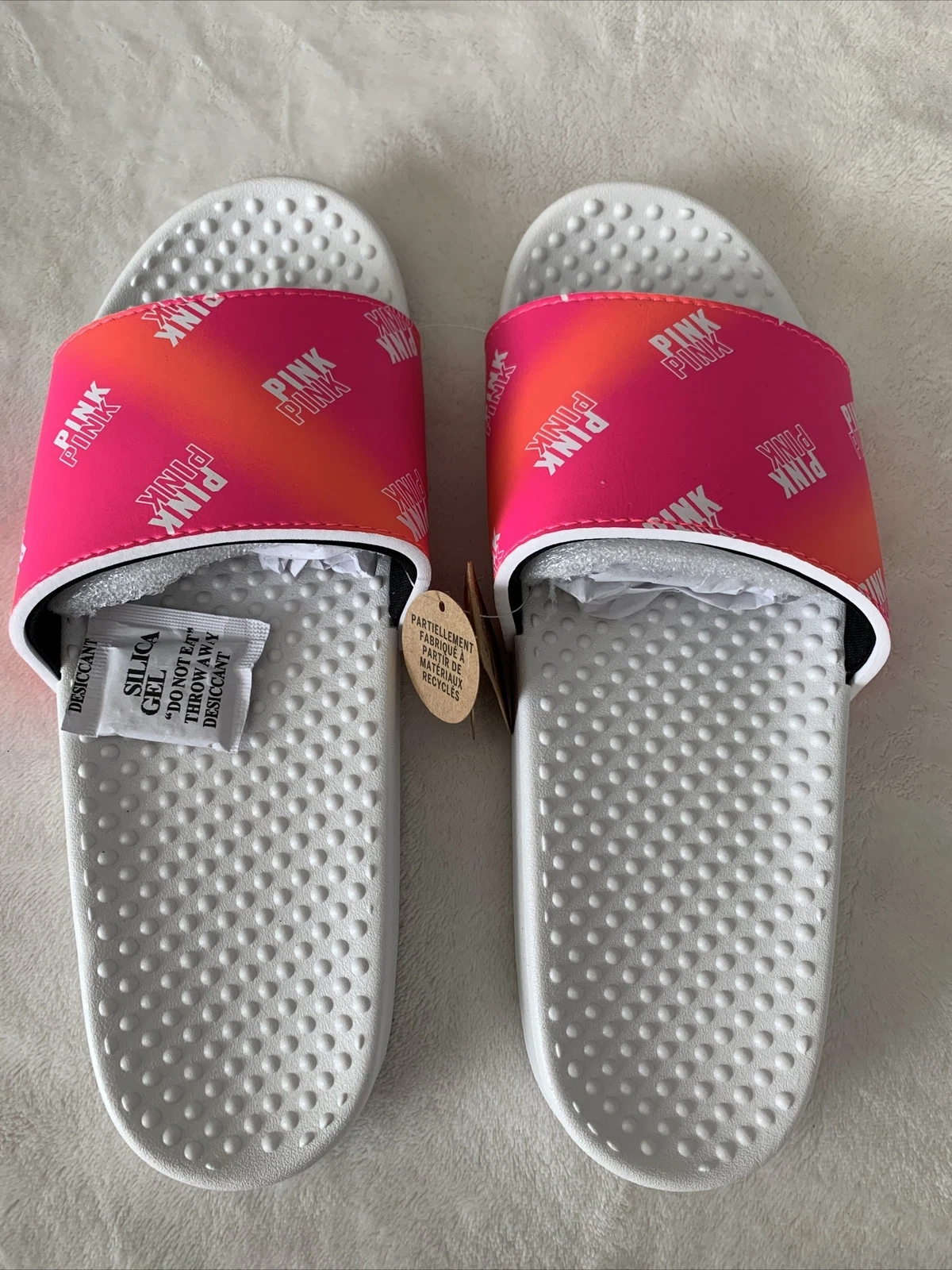 Victoria's Secret PINK White Logo Slides Slip On Water Sandal Slippers M(7/8)