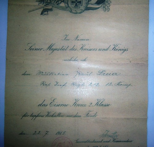 GERMAN - Decorative Iron Cross II, Award Cert. With Commendation. Rare. (Copy). - Foto 3 di 4