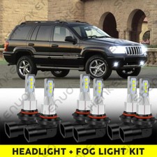 For Jeep Grand Cherokee 1999-2004 6x White Led Headlight Fog Light Bulbs Kit