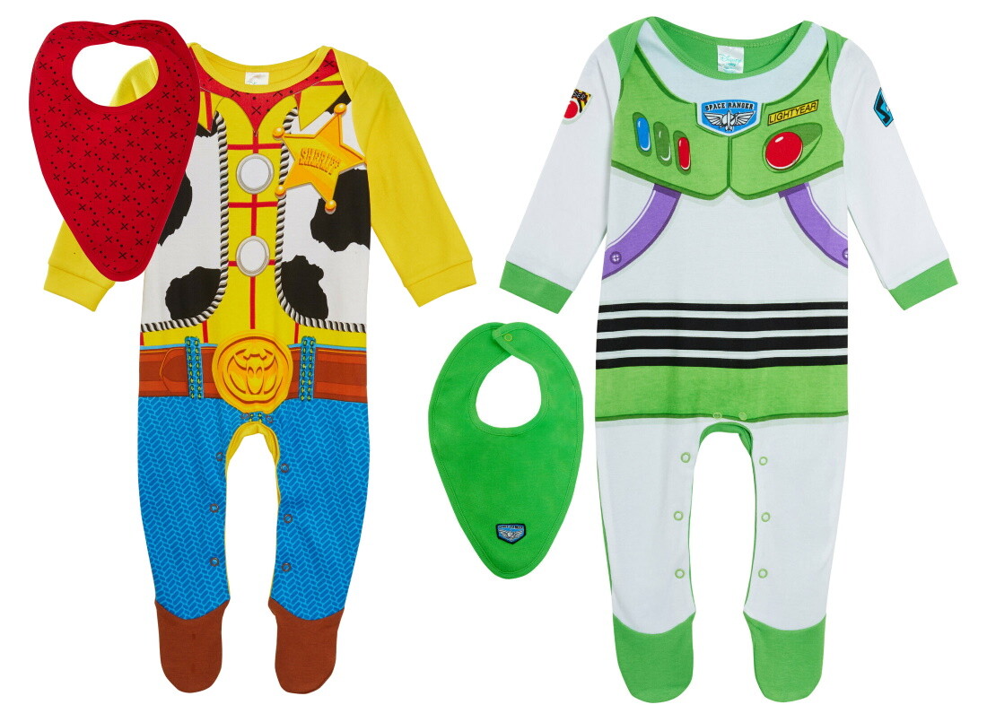 Baby Boys Disney Toy Story Buzz or Woody Babygrow Bandanna Bib Gift Set