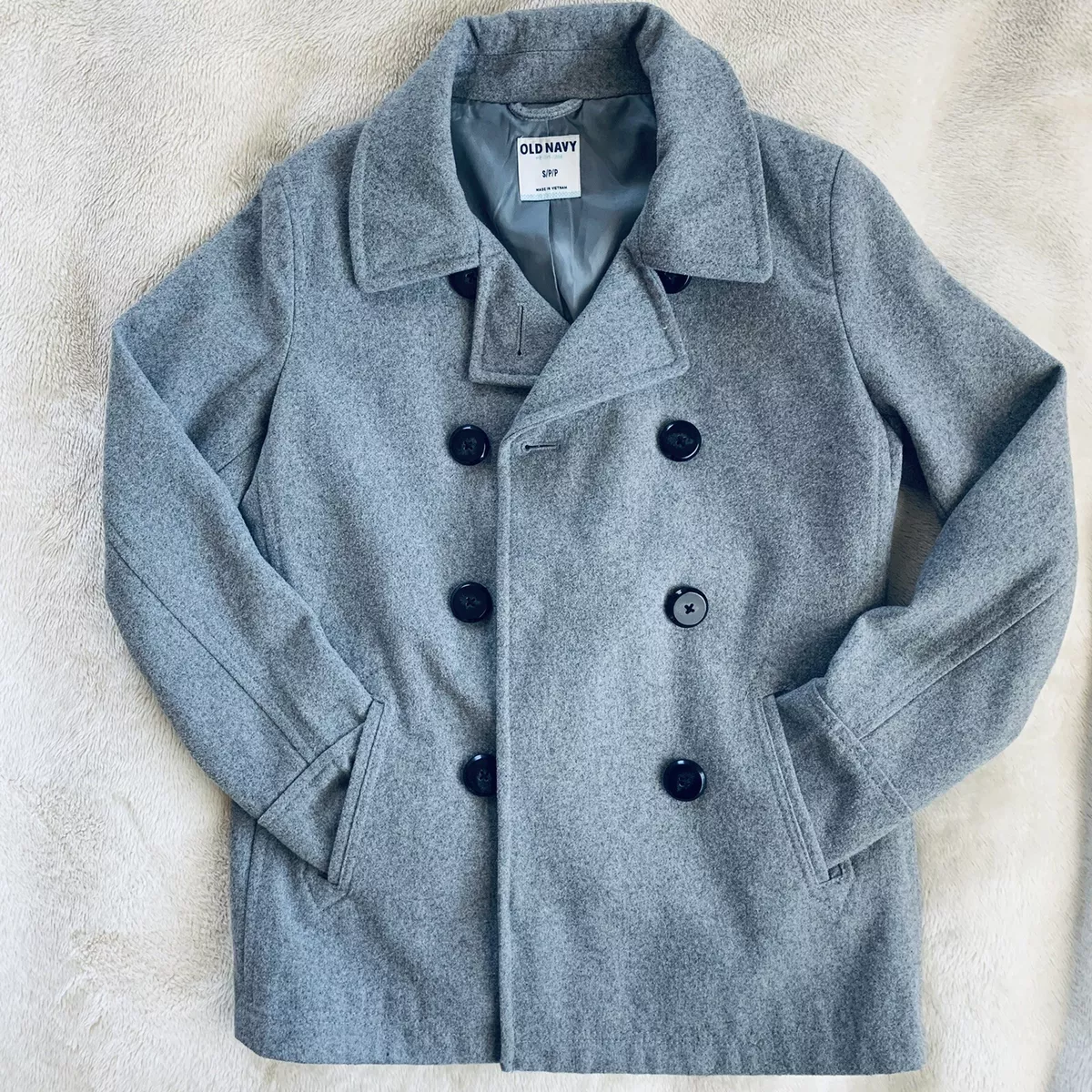 Old Navy femme taille S petit manteau laine classique pois gris bruyere