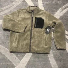 Volcom Jacket Muzzer Fuzzar Mens Large Brown Full-Zip Sherpa Coat Gorpcore NEW