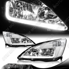 For 2003-2007 Honda Accord Drl Led Chrome Housing Headlights Wclear Reflector