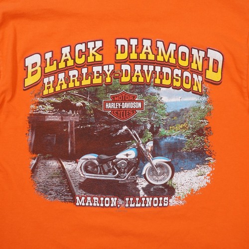 Harley Davidson Black Diamond Marion IL Long Sleeve T Shirt Mens Medium Orange - Picture 4 of 13