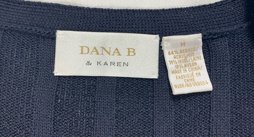 DANA B & KAREN Sweater Sz M Black Wool Blend Button Up Stretch - Picture 2 of 3