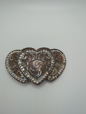 Three Hearts - Ornate Shaped Cowboy Cowgirl Rhinestone Accented Belt Buckle