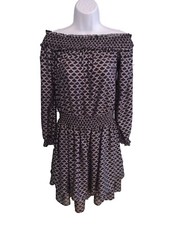 Michael Kors Smocked Off The Shoulder Dress Woman's XS Tier Black Silver Design