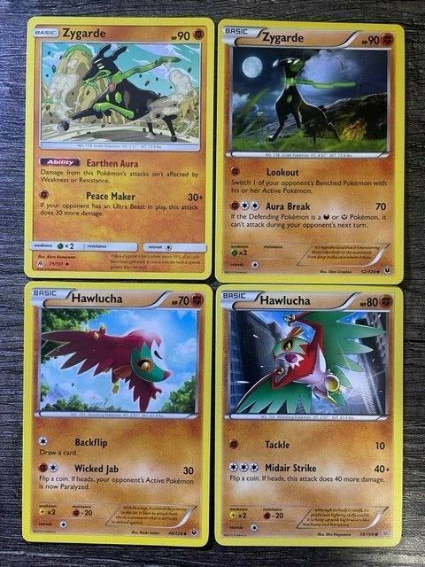 POKEMON CARD ZYGARDE 52/124 ZYGARDE 71/131 HAWLUCHA 48/124 HAWLUCHA 39/108 LP-NM