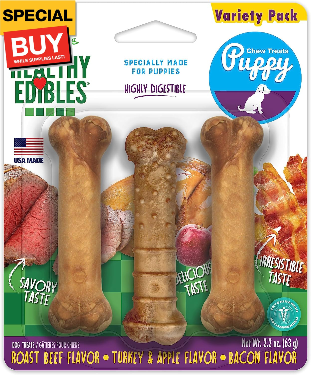 Healthy Edibles Natural Puppy Chews Long Lasting Treats for 
